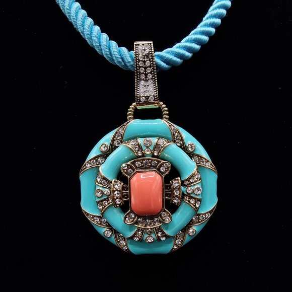 Heidi Daus Turquoise & Coral Pendant Necklace With Crystal Accents & Gold-Tone - Picture 2 of 5